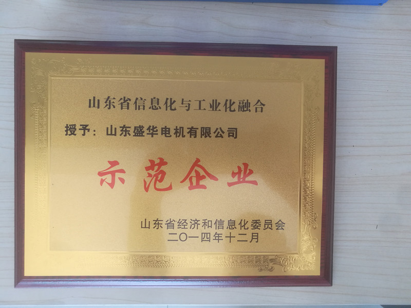 盛華電機(jī)公司資質(zhì)榮譽(yù)《信息化與工業(yè)化融合示范企業(yè)》